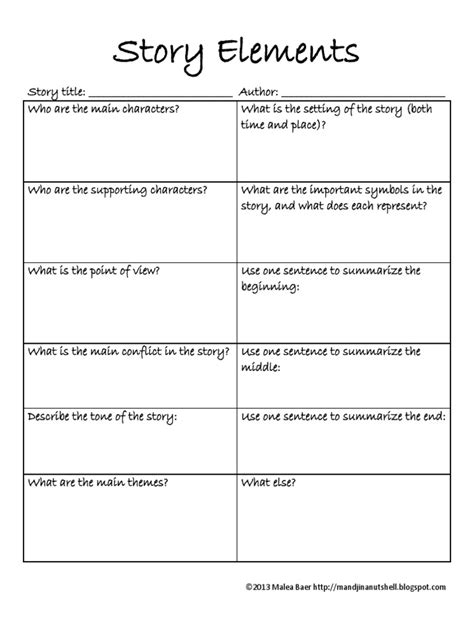 elements of a story worksheet grade 5